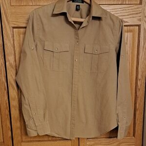 Ralph Laure Safsri Style Tan Relaxed Fit Cotton Shirt Size Large